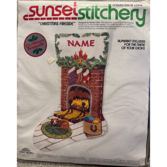Vintage 1978 Sunset Stitchery Christmas Fireside Stocking Kit 2040 NIP - Picture 1 of 5